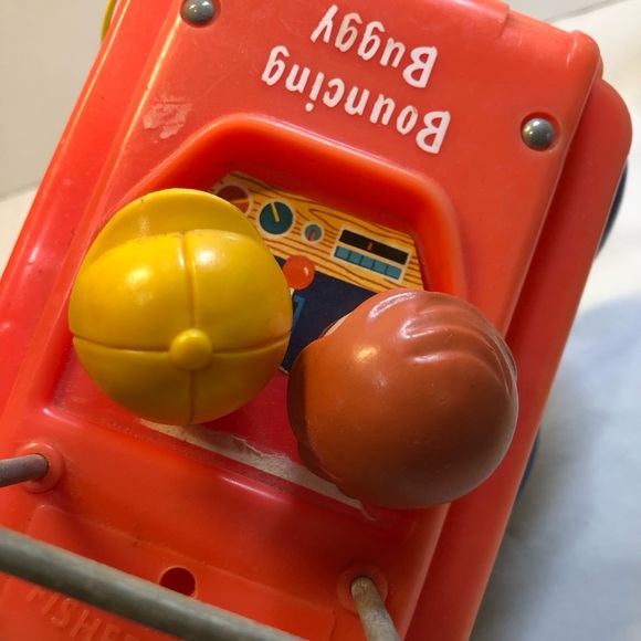 Fisher Price Bouncing Buggy 1973 Vintage Red White #122 Pull Toy Kids Made in US - Picture 3 of 12